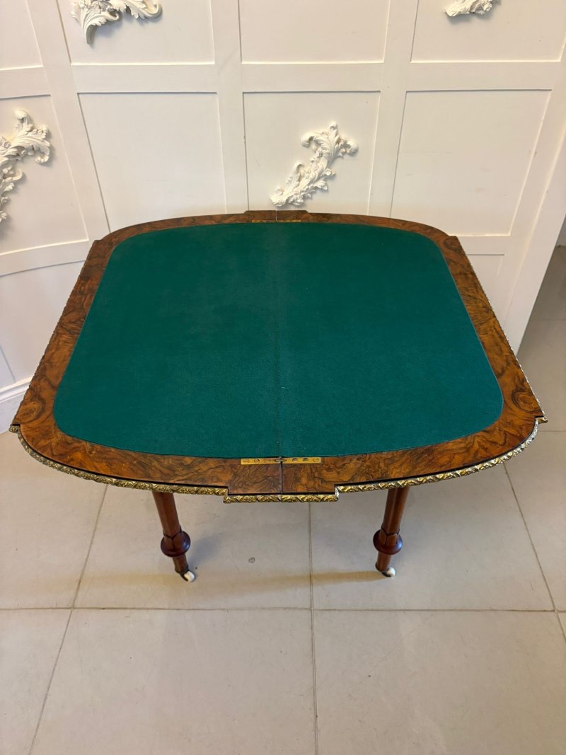 Antique Victorian Burr Walnut Card Console Table with Ormolu Mounts and Inlay - Image 11